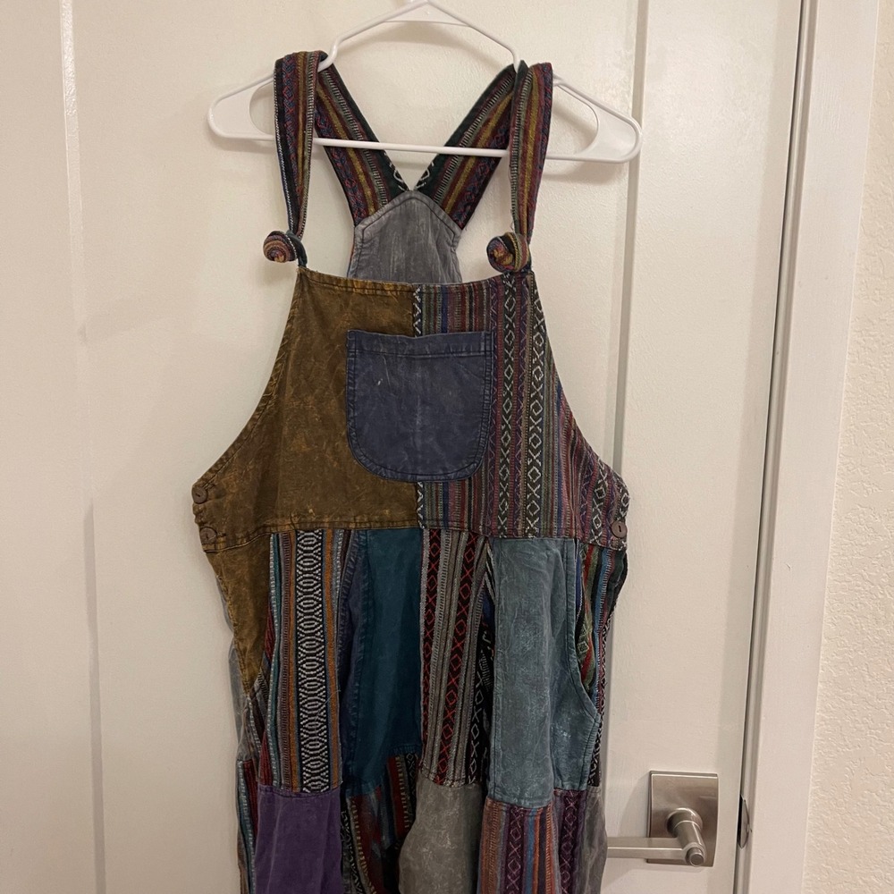 Kathmandu Imports Patchwork Overalls Hippie Boho Indie Fall Skater Granola